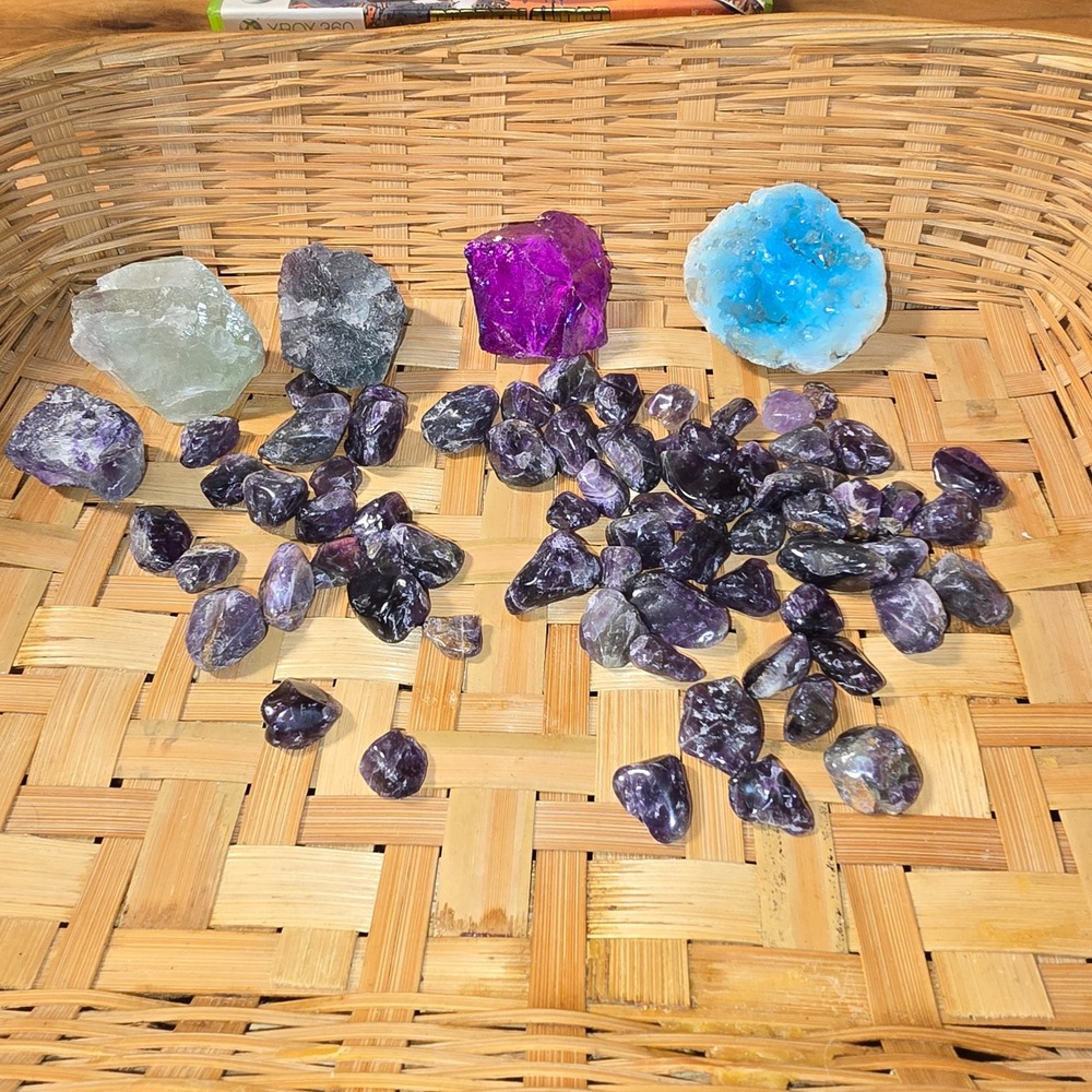 Mixed Natural Stone Crystal Lot Amethyst Fluorite Geode Estate Sale Find